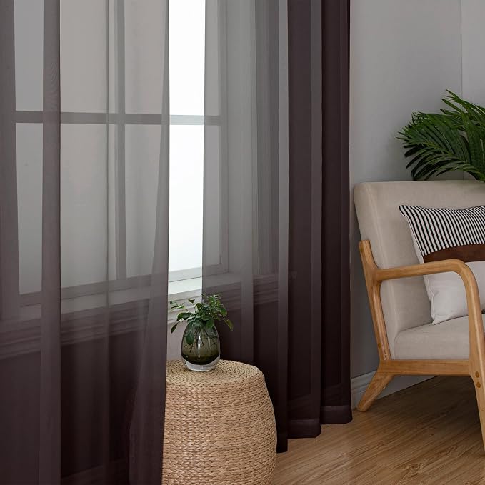 Sheer Curtains 90 Inch Long 2 Panels, Chocolate Light Filtering Living Room - Image 7