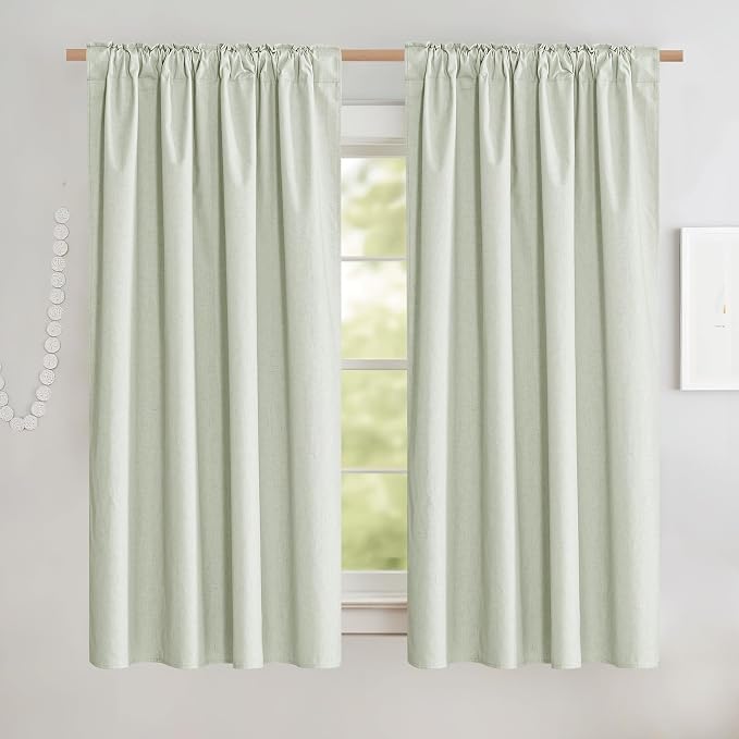 NICETOWN Light Green Linen Kitchen Draperies Completely Shaded, Privacy - Image 2