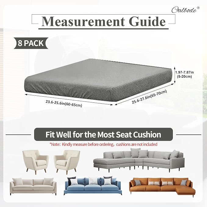 CALBODE 8Pcs Outdoor Stretch Cushion Covers, Waterproof Outdoor Chair Cushion - Image 2