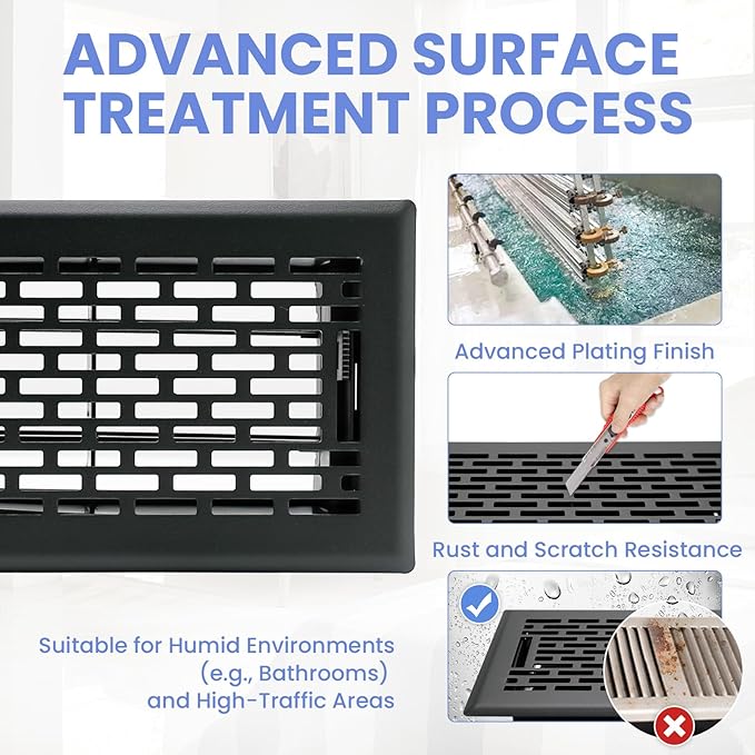 4x8 Inches Heavy Duty Walkable Floor Register - Easy Adjust Air Supply Lever Decorative Floor Vent Covers, Boston Design Vent Covers for Home - Matte Black