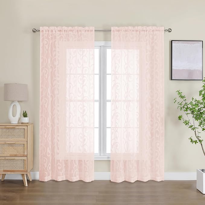 Furman Blush Sheer Curtains, 72 inches Long 2 Panels Set, Light Filtering Top by OWENIE