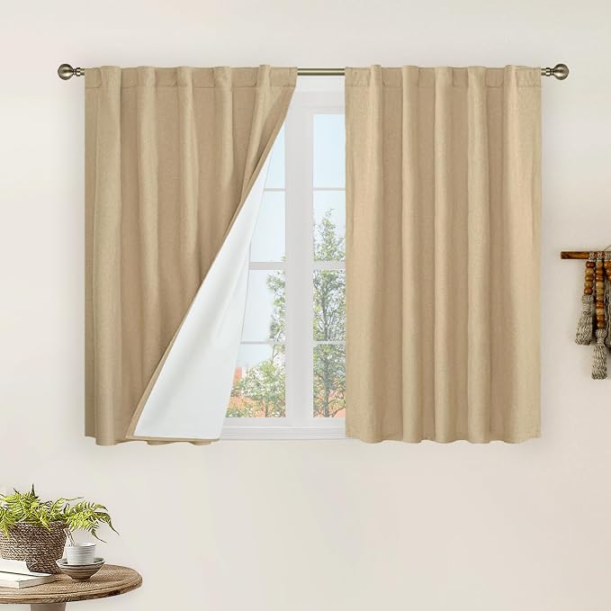 40 Inch Length 100% Blackout Linen Curtains by LAMIT