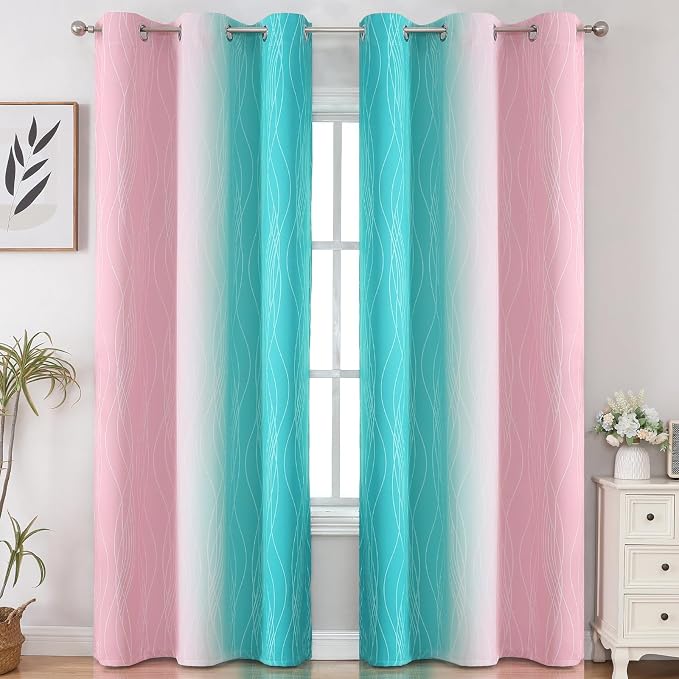 Pink and Teal Ombre Blackout Curtains - Image 2