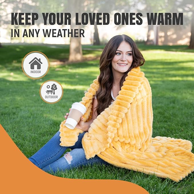 GO Premium Comfy Soft Queen Blanket for Couch, Bed - Yellow Fleece Blanket for Living Room, Bedroom, Home Decor - Large blanket for Men, Women (90x90 Inches)