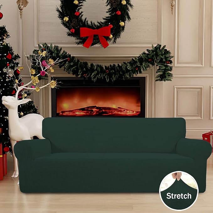 Easy-Going Stretch Oversized Sofa Couch Slipcover Washable Dark Green | 1-Piece - Image 2