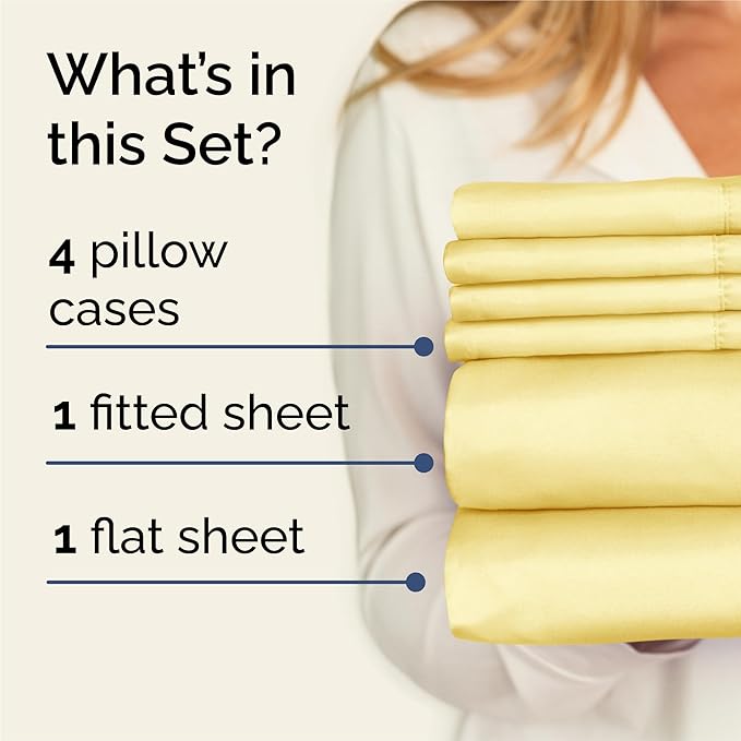 King 6 Piece Sheet Set - Comfy Breathable & Cooling - Ultra Soft Hotel Luxury Bedding Set w/ 8-16 Inch Deep Pockets - 1 Flat & 1 Fitted Sheet & 4 Pillowcases - Cozy, Wrinkle Free & Easy Care - Yellow
