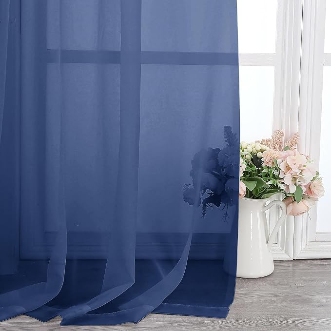 Royal Blue Sheer Curtains 78 Inches Long 2 Panels Set, Privacy Light Filtering - Image 6