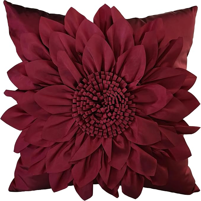 Burgundy Accent 3D Flower Decorative Throw Pillow Covers by BellasGifts