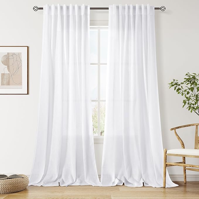 Snow White Linen 120 Inch Curtains by Nanspring