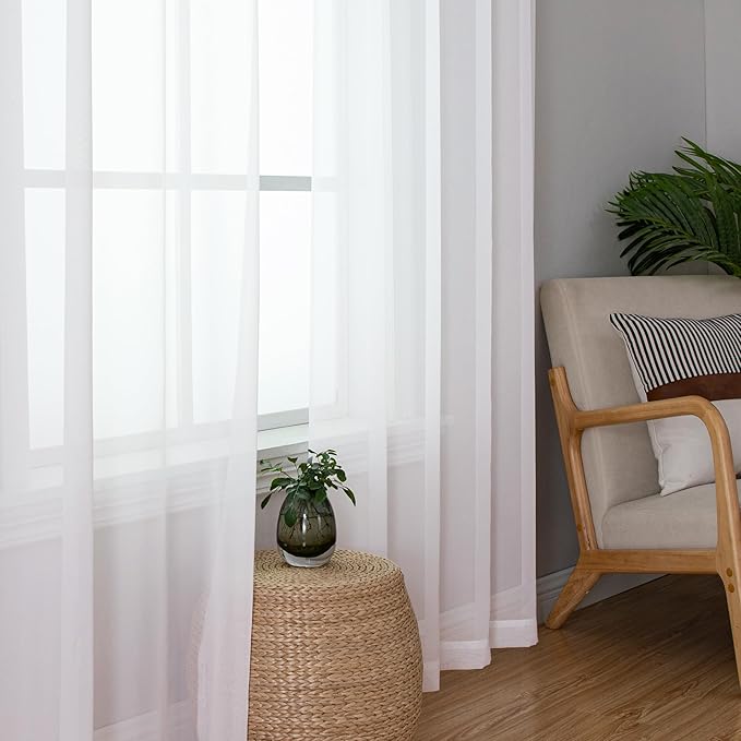 White Sheer Curtains 84 Inches Long 2 Panels, Airy Solid Voile Window Curtain - Image 4