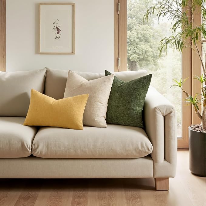 MIULEE Gold Chenille Couch Lumbar Throw Pillow Covers, 12x20 | Set of 2 - Image 2
