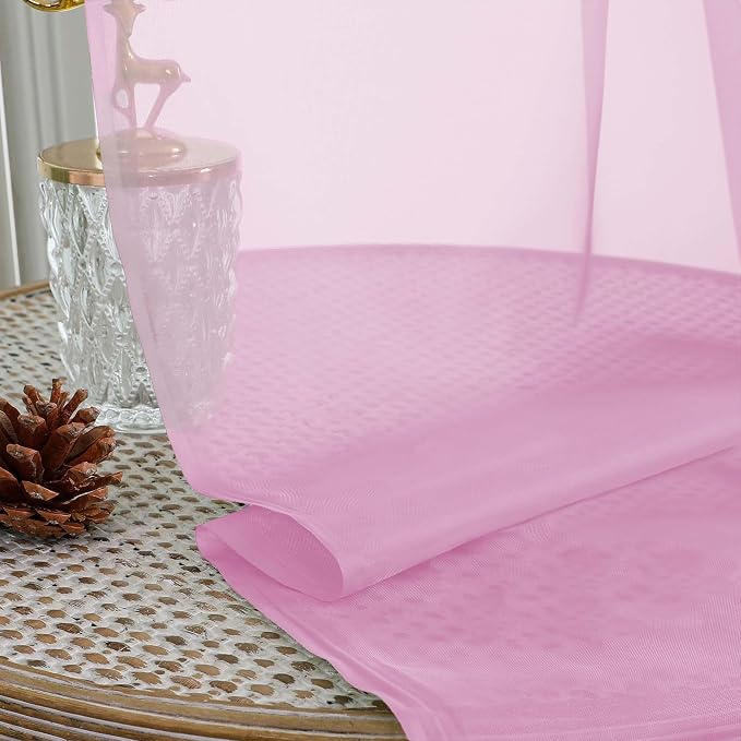 Chyhomenyc Pink Sheer Curtains 84 Inches Long 2 Panels, Light Filtering Pink - Image 7