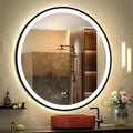 LED Sensor Mirror, Round Human Body Induction, Black Framed Vanity Mirror, Illuminated Dimmable Anti Fog IP44 Waterproof Wall Mounted Mirror (32" L x 32" W)