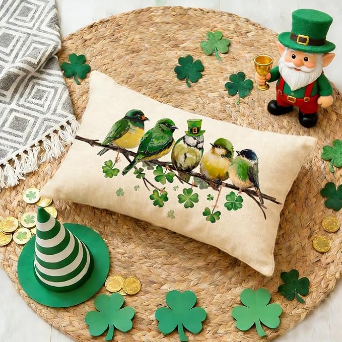 RABUSOFA St.Patricks Day Pillow Covers 12x20 Inch, Birds Shamrock St Patricks - Image 4