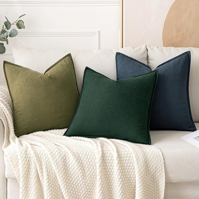 MIULEE Decorative Linen Euro Sham Pillow Covers 24x24 Dark Green | Boho - Image 5
