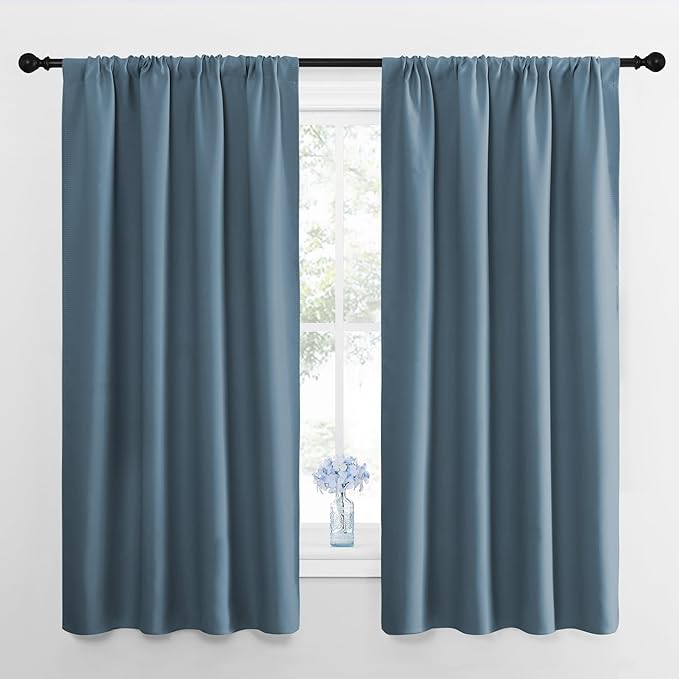 NICETOWN Kitchen Curtains, Short Blackout Drapes, Smoky Blue, Thermal Insulated by NICETOWN