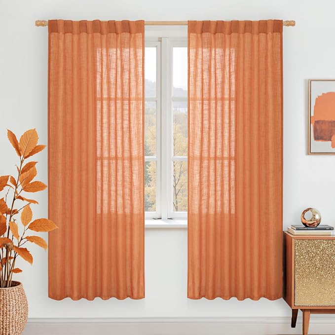 Burnt Orange 78 inch Sheer Linen Curtains by LAMIT
