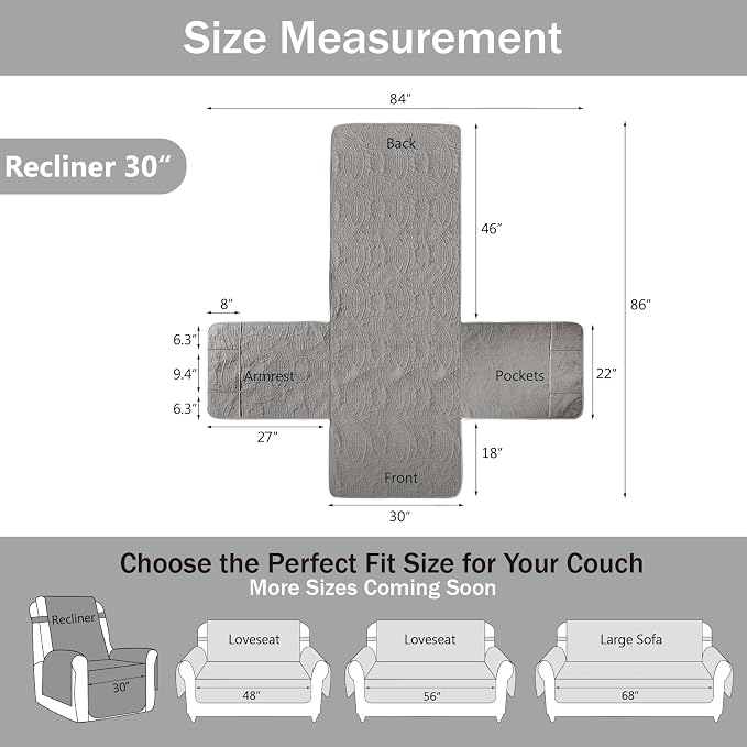 Large Gray Recliner Chair Covers, Quilted Décor Water-Repellent Lazy Boy Chair - Image 7