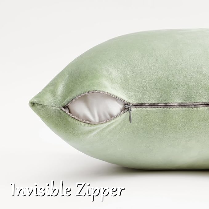 GIGIZAZA Sage Green Velvet Throw Pillow Covers 12x20 Pack of 2 | Decorative - Image 4
