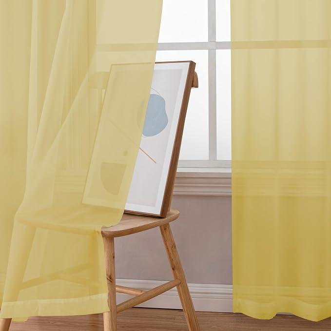 Simplebrand Yellow Sheer Curtains 96 Inches Long, Light Filtering Rod Pocket - Image 4
