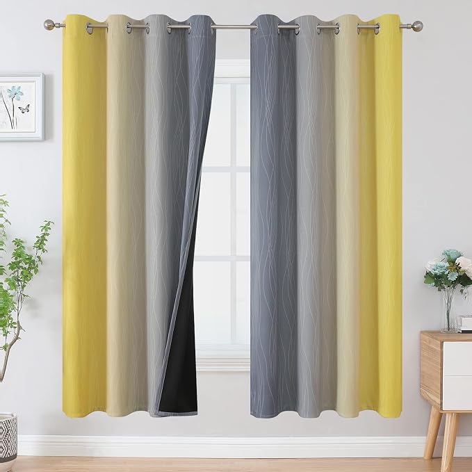 Grey and Yellow Ombre Blackout Curtains by ESTELARTEXTILER
