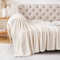Cream White Throw Blanket for Couch Sofa 50x70 inches Striped Design | Fleece by Unknown