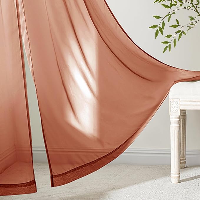 MIULEE 4 Panels Fall Burnt Orange Sheer Curtains 54 x 72 Inches | Light - Image 6
