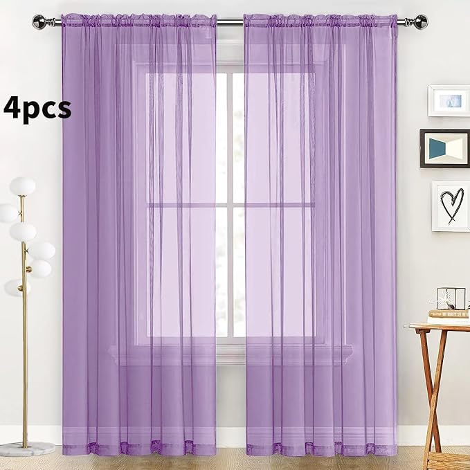 SpaceDresser Lavender Sheer Curtains 4 Panels Rod Pocket Semi-Sheer Curtain 54 - Image 2