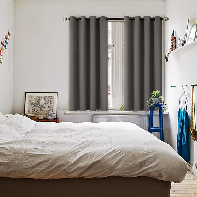 BGment Blackout Curtains for Bedroom - Grommet Thermal Insulated Room Darkening Curtains for Living Room, Set of 2 Panels, Each 46 x 54 Inch, Grey