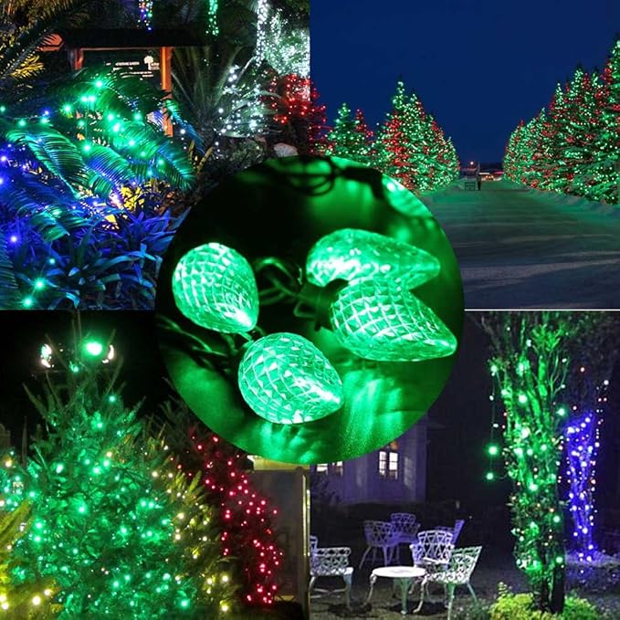Brizled C9 Green String Lights, 16ft 25 LED Faceted Christmas Light Connectable, 120V UL Certified Roof Lights, Indoor Outdoor Xmas Tree Lights for Halloween Christmas St. Patrick's Day Party Garden