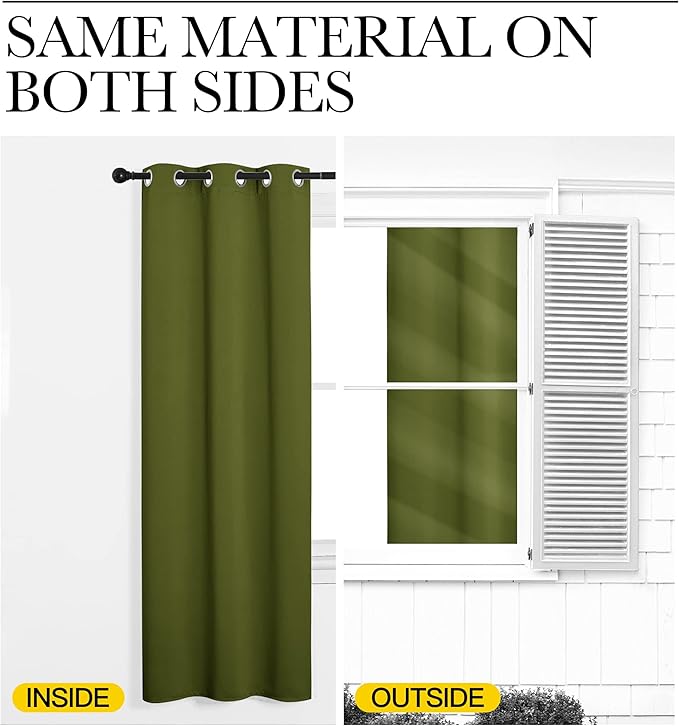 NICETOWN Olive Green Blackout Curtains 86 inches Length for Living Room, 2 Panels, 55" Wide, Thermal Insulated Long Drapes for Large Window