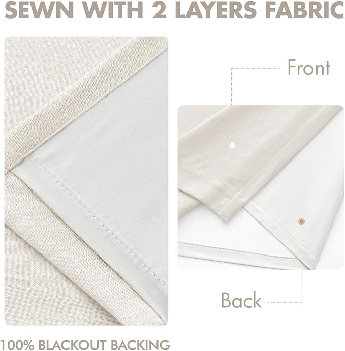 MIULEE Beige White Pinch Pleated 100% Blackout Linen Curtains 40x96 Inches | - Image 5