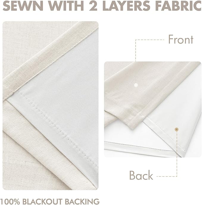 MIULEE Beige White Pinch Pleated 100% Blackout Linen Curtains 40x84 Inches | - Image 5