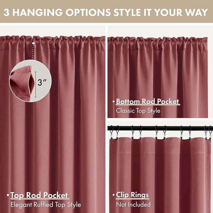 MIULEE Dusty Rose Blackout Curtains 4 Panels Set 72 Inch Length Bedroom | - Image 6