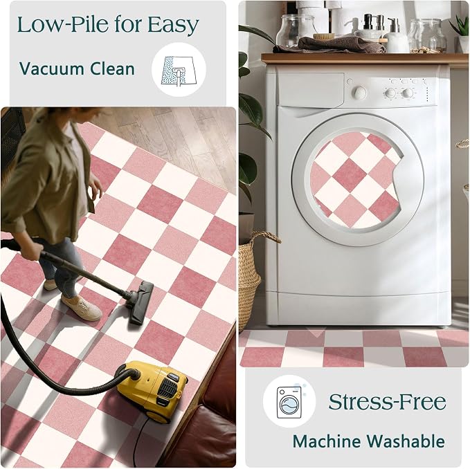 Pink White Checkered Rug - Image 7