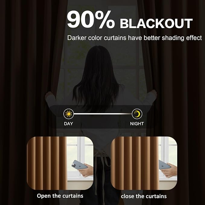 Cappuccino Brown Mocha Curtains 40x92 Inches Long 2 Panels Set, Pinch Pleated - Image 3