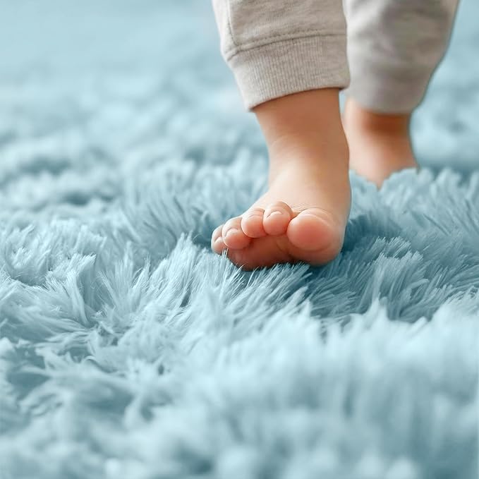 Amdrebio Light Blue Large Shag Plush Round Rug 6Ft - Image 2