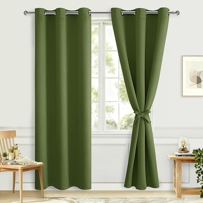 Blackout Curtains for Bedroom, 42 x 84 Inch, Olive Green, 2 Panels | Thermal by Hiasan
