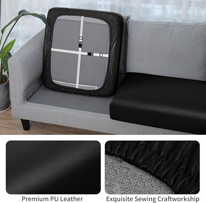 Fuloon Faux Leather Couch Cushion Slipcover, Waterproof Stretch Covers - Image 4