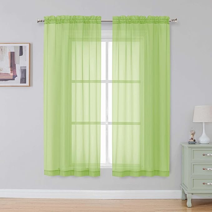 Simplebrand Lime Sheer Curtains 72 Inches Long 2 Panels - Image 2