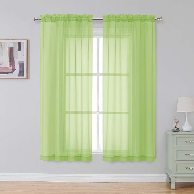 Simplebrand Lime Sheer Curtains 63 Inch Length 2 Panels, Rod Pocket Solid Color - Image 2