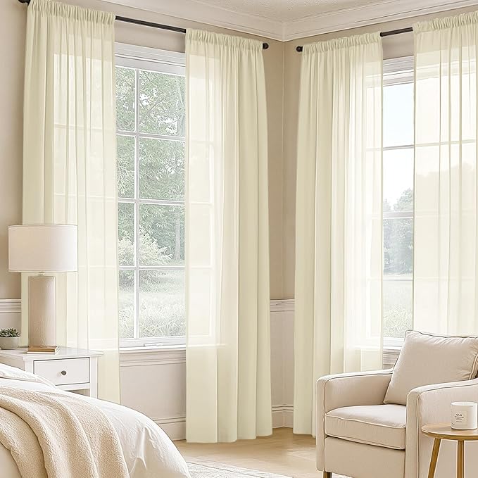 MIULEE Light Cream Sheer Curtains 96 Inches Long 4 Panels 42 x 96 Inches | - Image 2