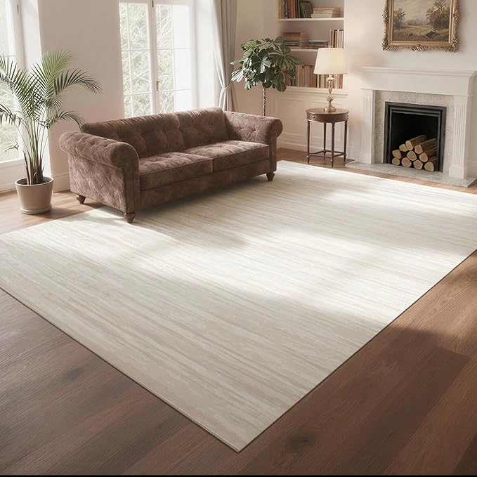 8x10 Washable Area Rugs for Living Room, Dining Room- Light Brown | Ultra Soft by Lbris
