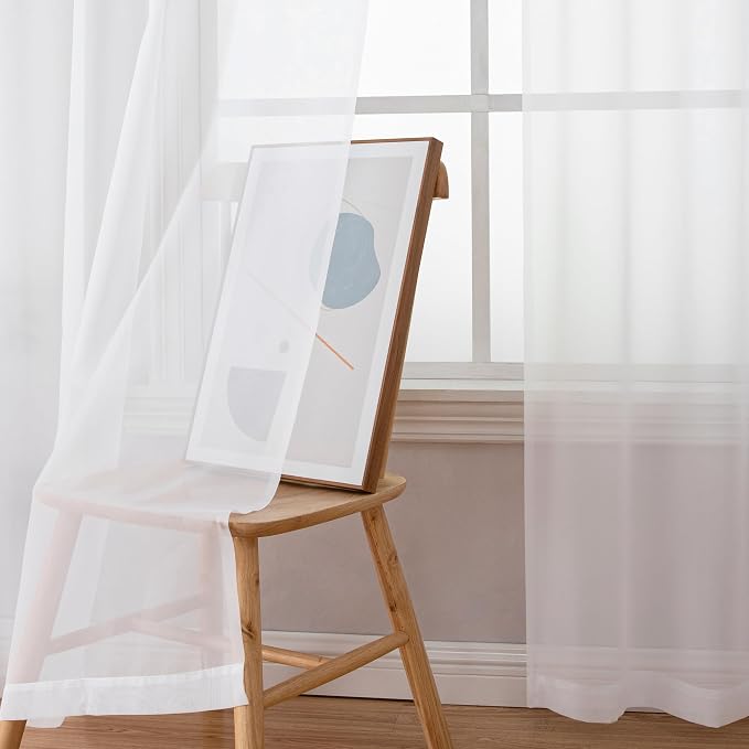 Chyhomenyc Extra Long White Sheer Curtains 120 Inches Long 2 Panels | Voile - Image 8