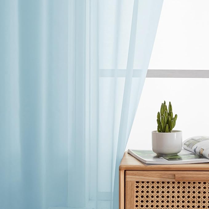 Simplebrand Sky Blue Sheer Curtains 72 Inches Long 2 Panels - Image 2
