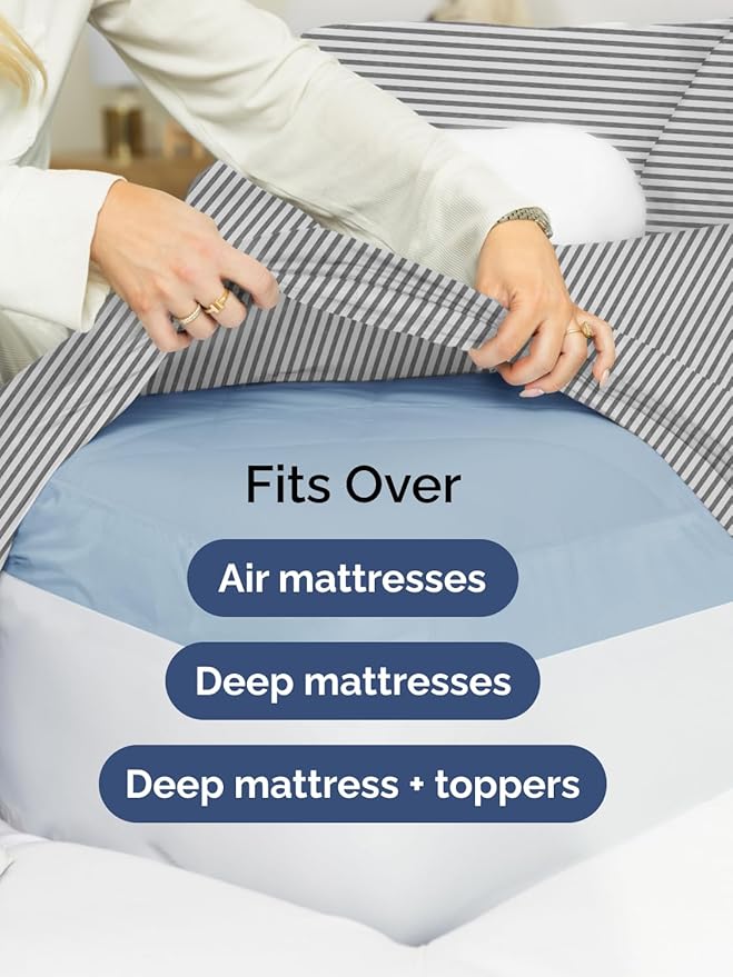 Extra Deep King Sheet Set - 6 Piece Breathable and Cooling Sheets - Hotel Luxury Bed Sheets Set - Easy Fit - Soft, Wrinkle Free and Comfy Sheets Set - Grey Striped Sheet Set with Extra Deep Pockets