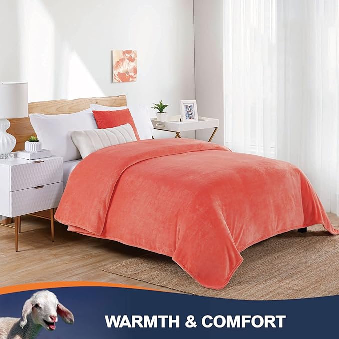 Walensee Fleece Blanket Plush Throw Fuzzy Lightweight (California King Size 108x102Coral) Super Soft Microfiber Cal King Size Flannel Blankets for Couch, Bed, Sofa Warm and Cozy for All Seasons