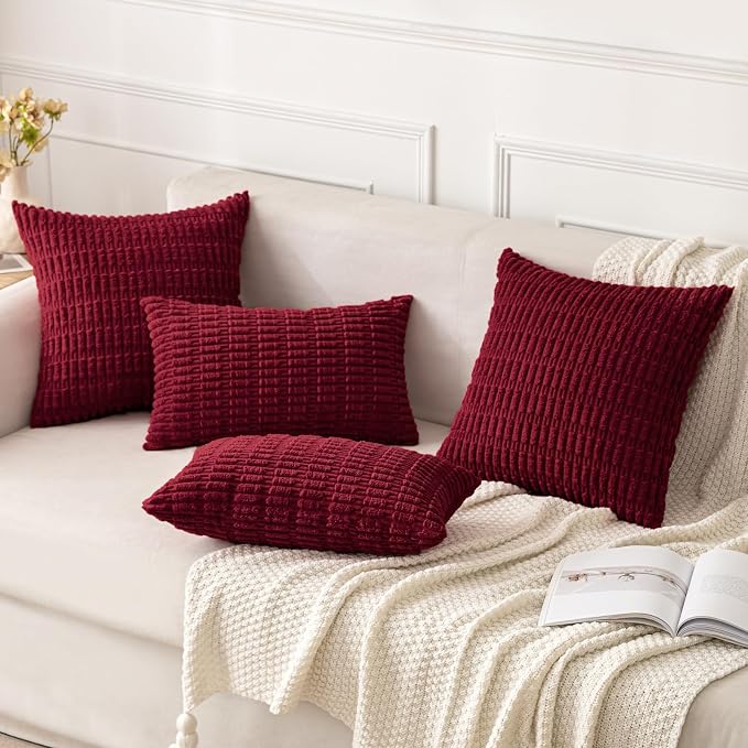 MIULEE Corduroy Decorative Throw Pillow Covers 20x20 Burgundy Pack of 2 | Soft - Image 2