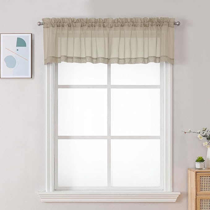Chyhomenyc Taupe Sheer Valance for Windows, 2 Pack | Light Filtering Voile Soft by Chyhomenyc