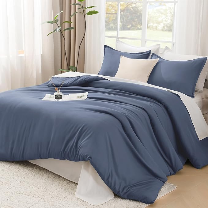 Litanika Comforters Bluish Grey California King Size, 3 Pieces Lightweight Solid Bedding Set & Collections, All Season Fluffy Bed Set (104x96In Comforter & 2 Pillowcases)